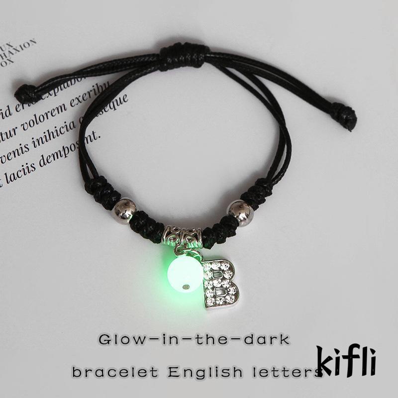 Gelang Tangan Tali Kepang Aksen 26 Huruf Inisial Bahasa Inggris Luminous Untuk Pasangan / Pria / Wanita (KD)