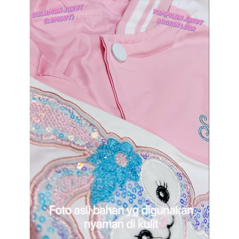 LNR Shop JG-001 Free Bando Stella Lou Jaket Anak Perempuan Import Jaket Baseball Motif Rabbit Kelinci Bordir Lengan Panjang Bahan Lembut Fashion Anak Cewek Hoodie Sweater Jumper Lucu Musim Semi Baju Atasan Hangat