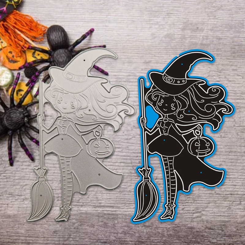 Zzz Cetakan Stensil Cutting Dies Motif Penyihir Halloween Bahan Metal Untuk Scrapbook / Craft DIY