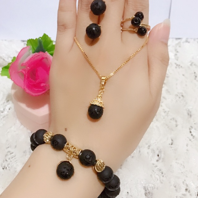 set giok asli gelang giok warna hitam 88