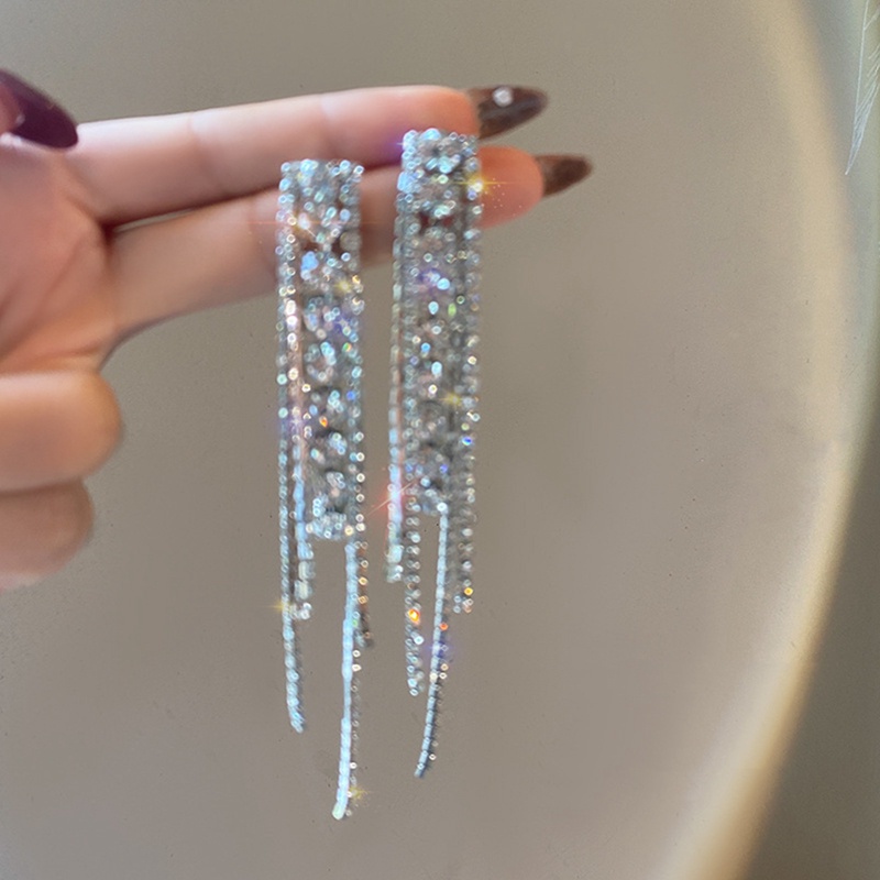 Anting Rumbai Panjang Hias Kristal Berlian Imitasi Gaya Korea Klasik Untuk Wanita