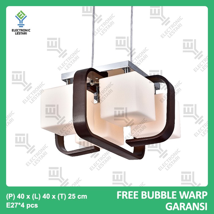 Lampu Hias Gantung Minimalis Kayu Ruang Tamu Unik isi 4 Bohlam