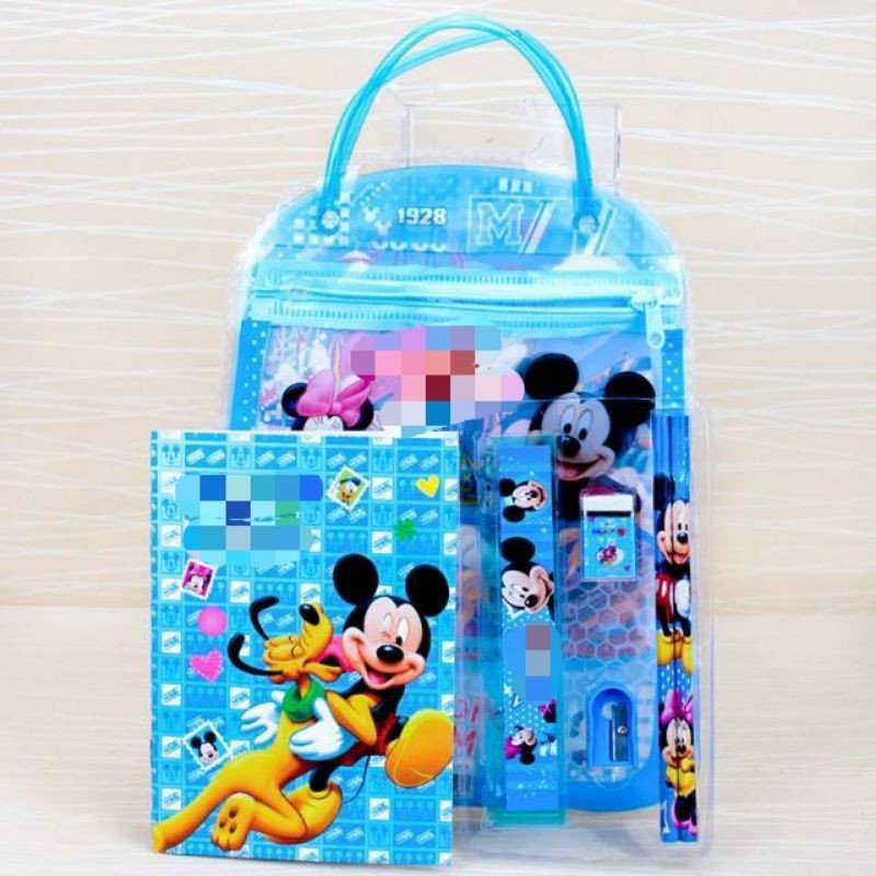 1234OS - STATIONARY SET FREE BAG / SET ALAT TULIS ANAK SEKOLAH MOTIF KARTUN.
