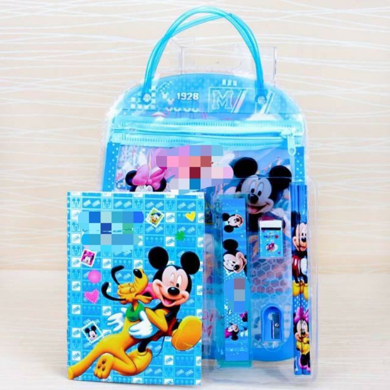 1234OS - STATIONARY SET FREE BAG / SET ALAT TULIS ANAK SEKOLAH MOTIF KARTUN.