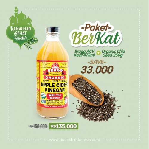 PAKET BERKAT Bragg Apple Cider Vinegar 473ml+ Chia Seed 250g