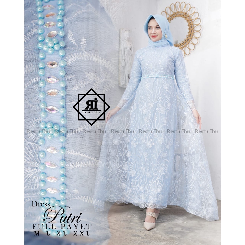 Dress Putri RI / Gamis / Kebaya Gamis Tulle Modern / Dress Brukat