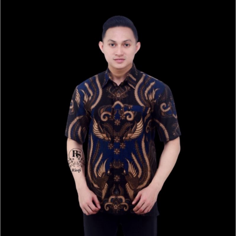 BSWARTBatik HRB026 Kenongo Hem Pendek Padi Pekalongan M L XL Batik Pria MURAH ModernGrosir-Hem ironmen navy