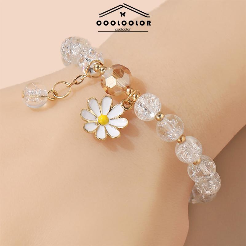 Murah❤️Gelang Manik Kristal Daisy Gelang Liontin Pacar Mahasiswa Perhiasan Gelang Menggemaskan Korea Gaya Fashion Aesthetic Warna-warni Untuk Wanita Perhiasan Aksesoris Hadiah Ulang Tahun Kado