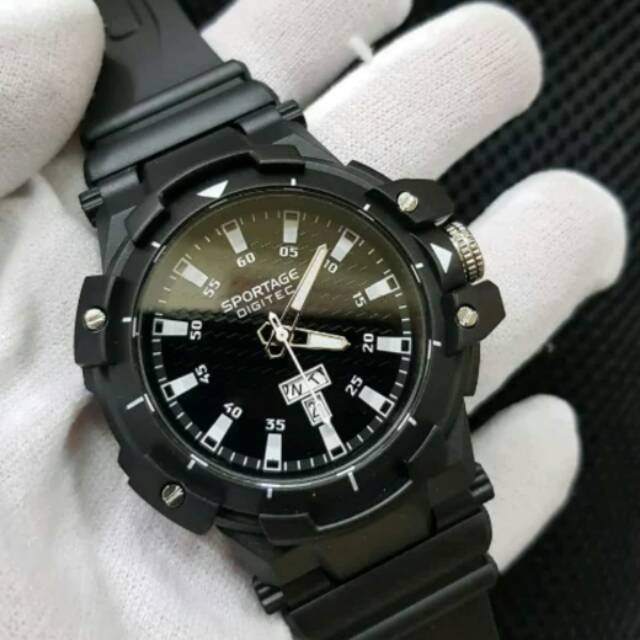 Jam Tangan Pria Digitec rubber black Dg1002 Original Water tgl hari Aktif