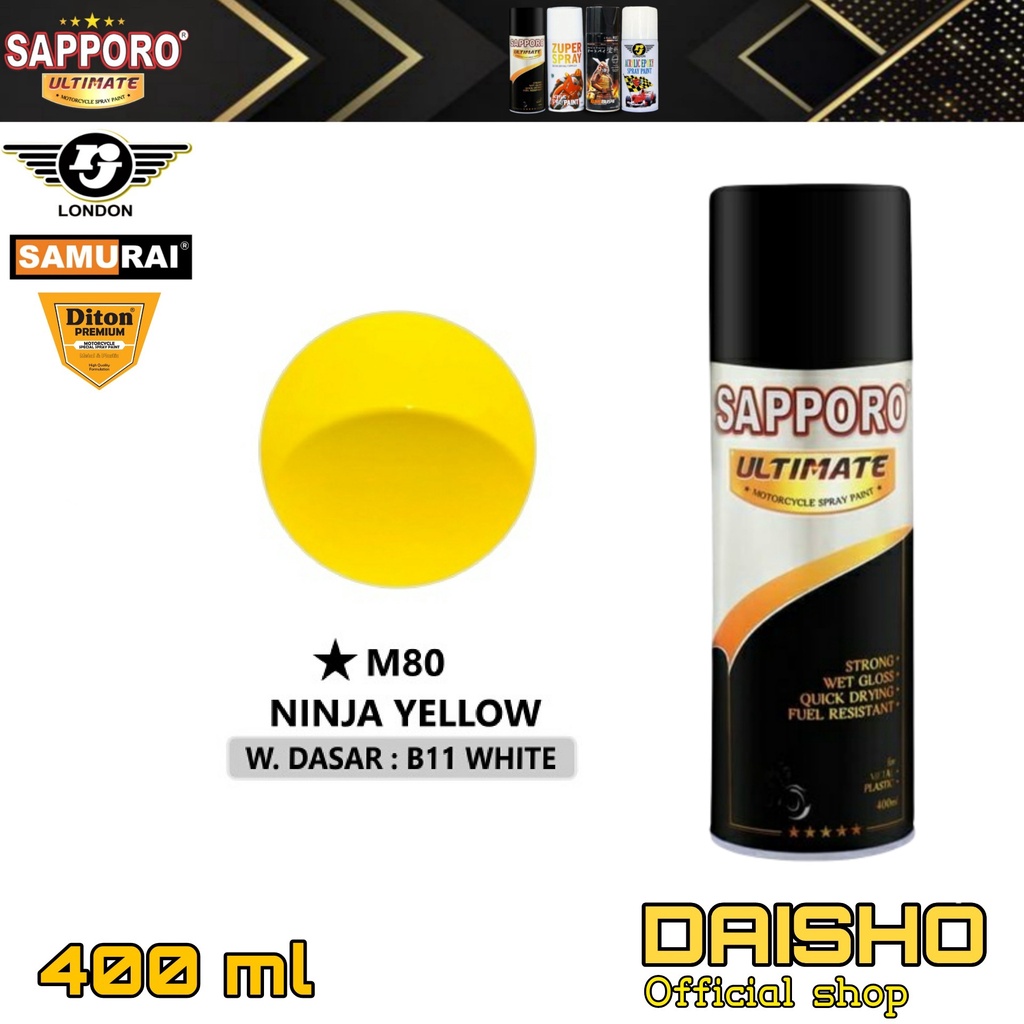SAPPORO ULTIMATE M80* NINJA YELLOW KUNING 400ml CAT SEMPROT SPRAY PAINT PILOX PILOK