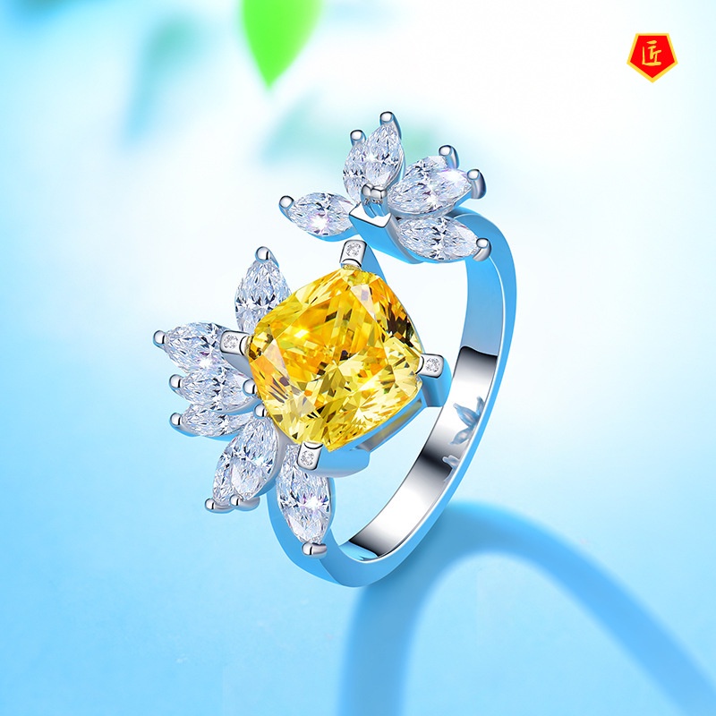 [Ready Stock]Fashion Flower Moissanite Yellow Diamond Ring