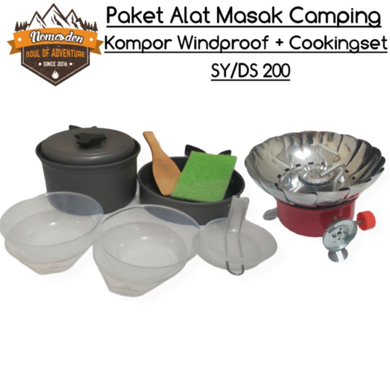 Paket Alat Masak Camping SY200 + Kompor Mawar Windproof