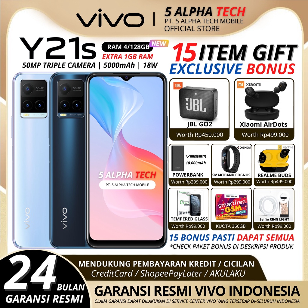 VIVO Y21S 4/128GB (+1GB EXTENDED RAM) Y21 S GARANSI RESMI
