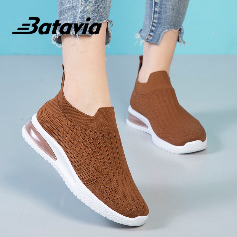 Batavia GROSIR sepatu kanvas wanita rajut sepatu wanita  sepatu tanpa tali hitam Sepatu Wanita Sport Women Sneakers Q4