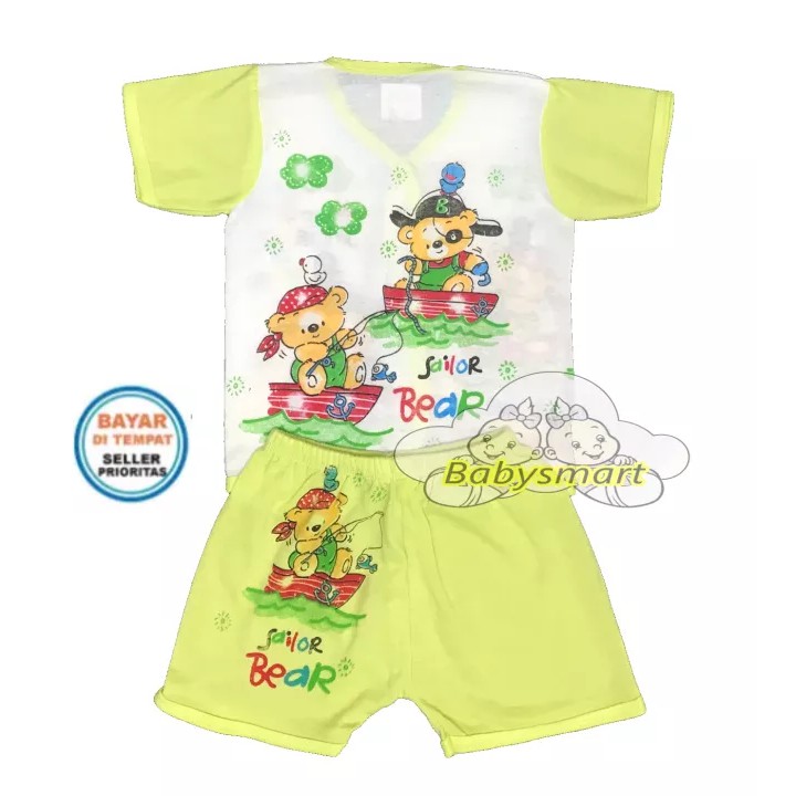 Babysmart - MELODY WARNA ... 3 SET Setelan Baju Lengan Pendek Bayi+Celana Pendek umur 0-3 bulan