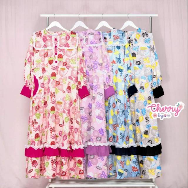 Cherry Zahidah Original - Pink Fanta Navy Dongker Gamis Original Pesta Nikahan Motif Bunga Lucu