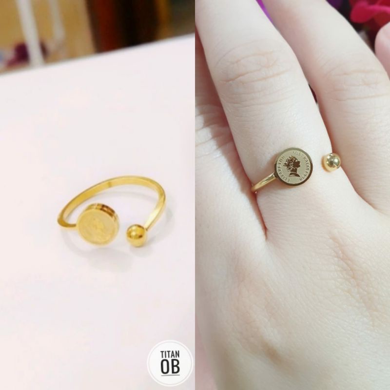 Cincin Model Terbuka Desain Koin Gold Trend Korea Untuk Wanita N06102104