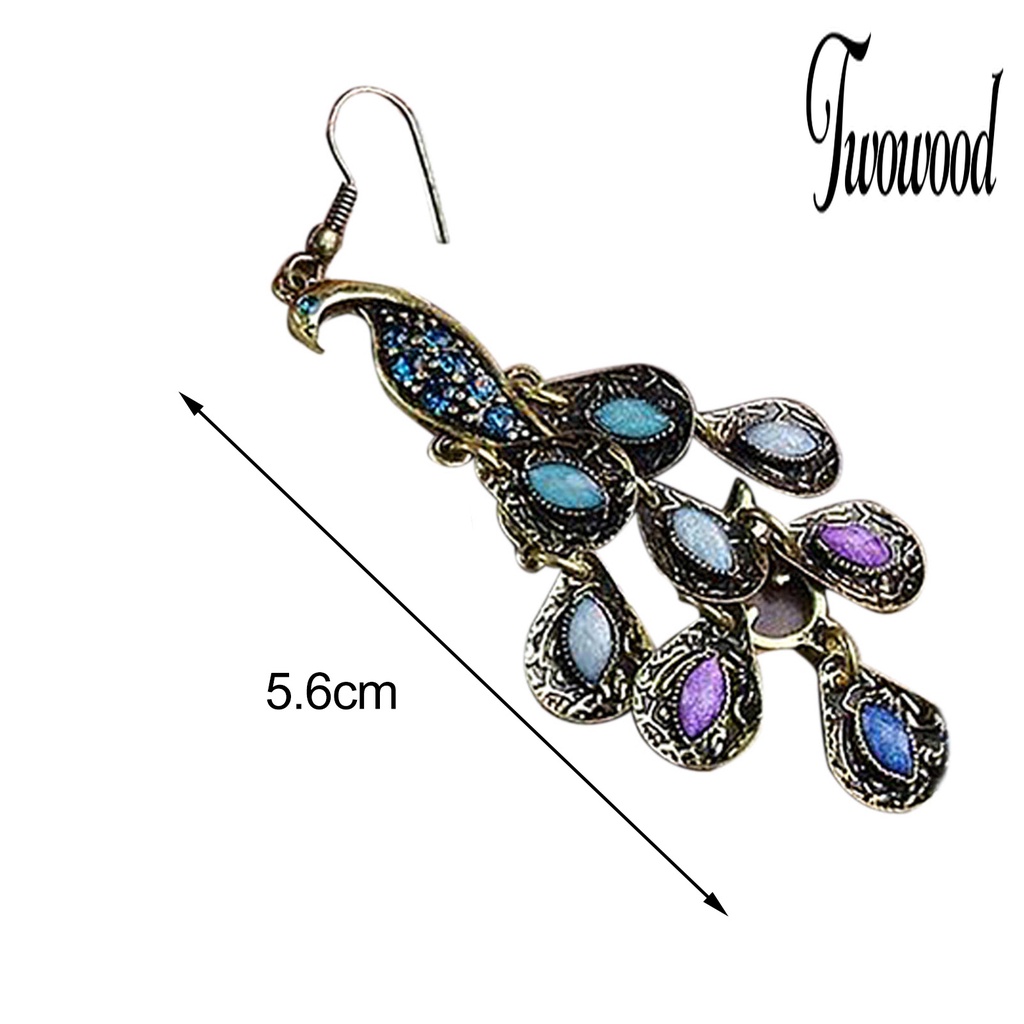 Anting Hook Dangle Bentuk Merak Gaya Bohemian Vintage Untuk Pesta