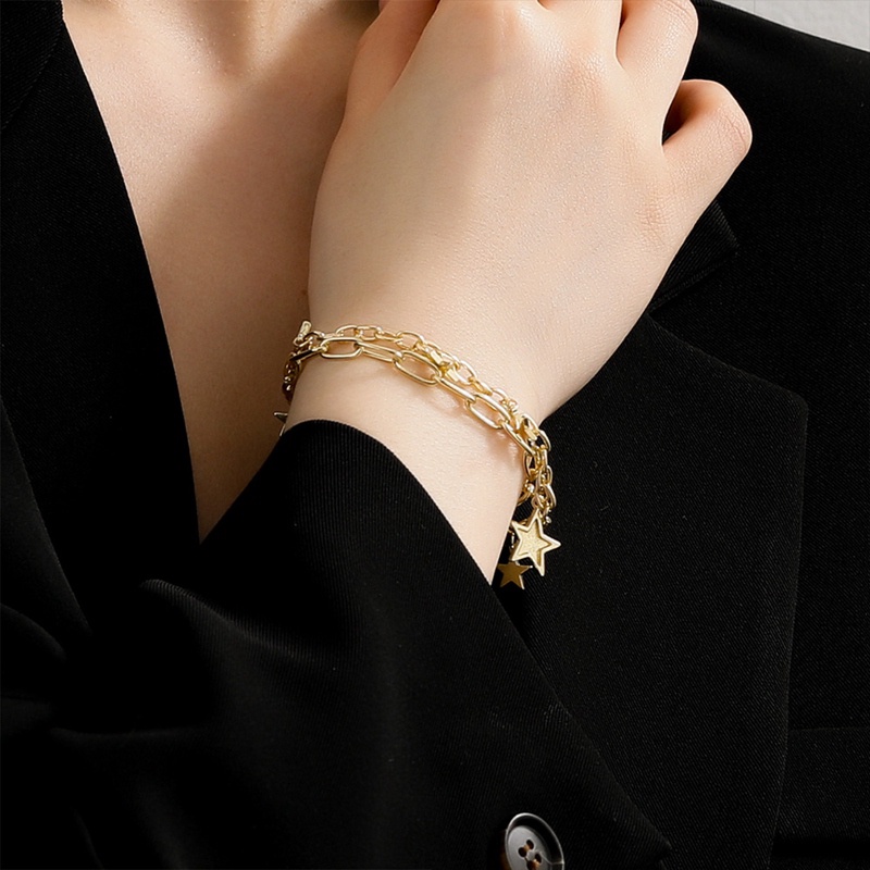 Gelang Liontin Bintang Pentagram Warna Emas Perak Untuk Pria Dan Wanita