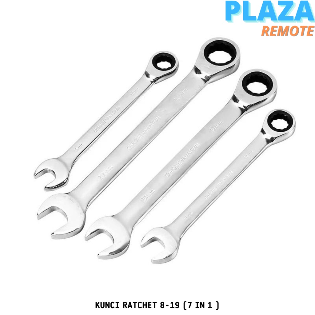 KUNCI RING PASS KOMBINASI RATCHET SET 8 - 19 MM 7IN1 CHROME VANADIUM