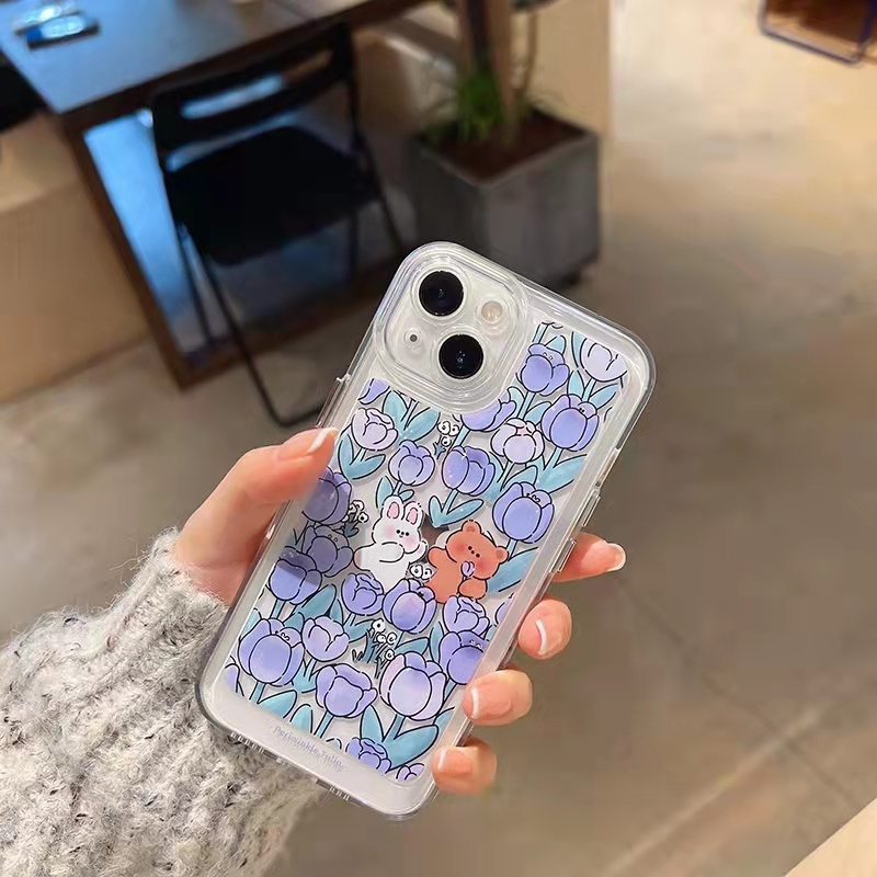 Case Bahan Akrilik Transparan 13 Pro 13prm Motif Kelinci Dan Beruang Untuk iPhone 11 7Plus 8Plus Xr XS 13 12 Pro Max