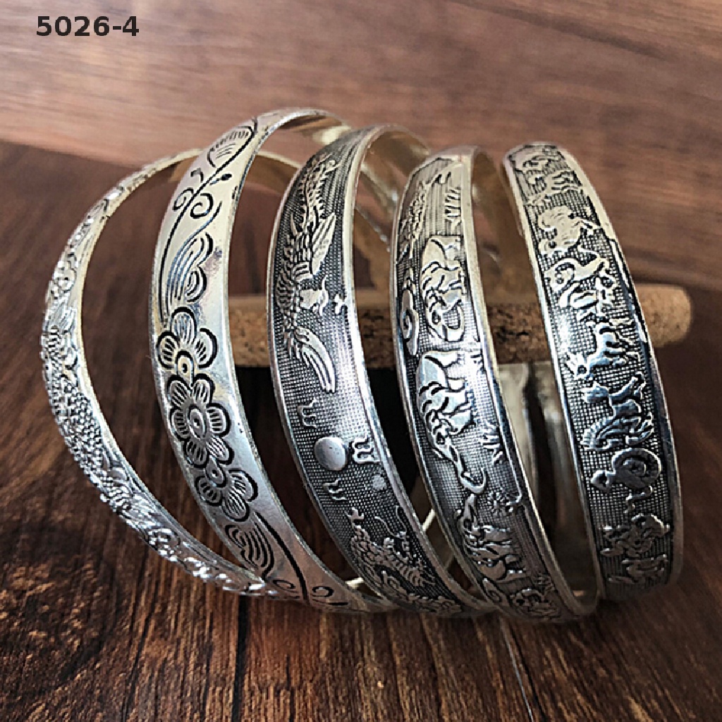 5026-4 Retro Opening  Bracelet Jewelry Vintage Tibetan Silver Totem Carved Bangle Cuff 5026-4