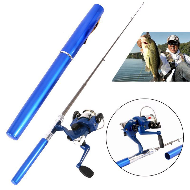 pancingan Joran pulpen 1 meter pen rod fishing set portable spinning/baitcasting reel telescopic