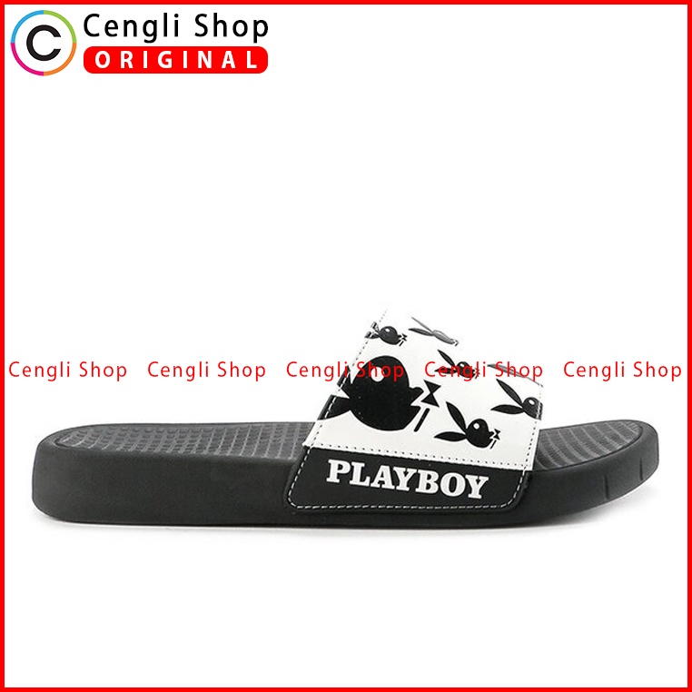 SANDAL SLIDE PLAYBOY PRIA ORIGINAL CASUAL BRANDED ASLI PUTIH PL19