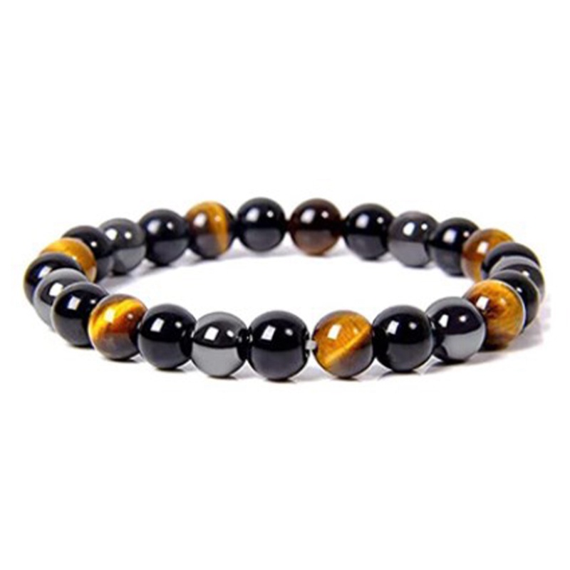 Gelang Manik-Manik Batu Obsidian Mata Harimau Hematite Warna Hitam Ukuran 8 / 10mm Untuk Pria Dan Wanita