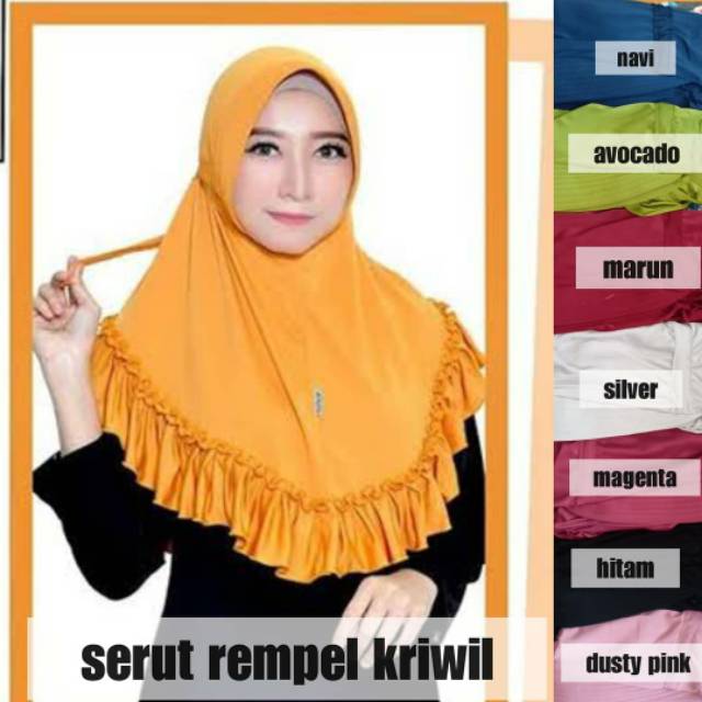 Jilbab serut rempel 
Bahan jersey licra