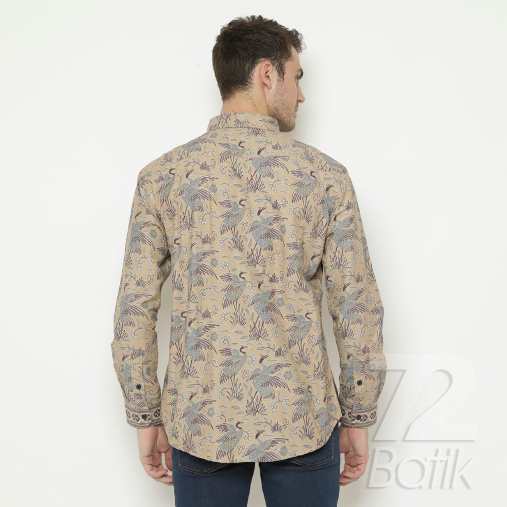 KEMEJA BATIK PRIA Lengan Panjang Premium Bangau Two Tone Pagi Sore Cream Putih Tulang 725903 Cap 72 - Baju Kemeja Atasan Pakaian Setelan Batik Pria Cowok Laki Laki Remaja Keluarga Kantor Lengan Panjang Modern Slimfit Slim Fit Premium Kekinian