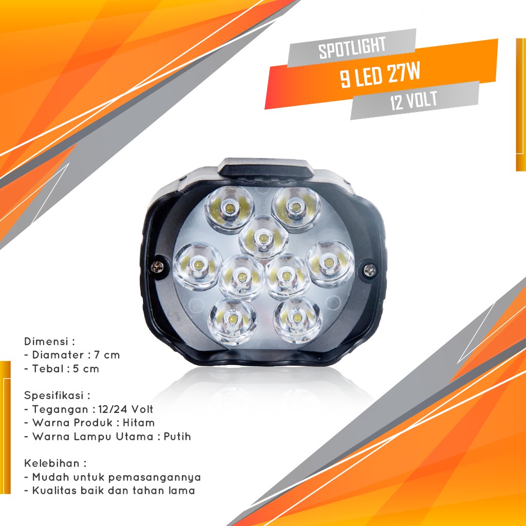 Lampu Sorot Spotlight 9 LED 27W