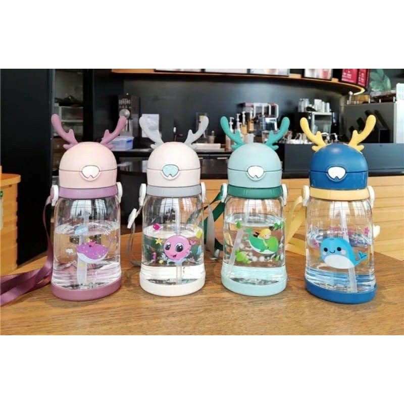 Botol Minum Tali Sedotan Tanduk Rusa Botol Minum Anak 600ml BPA Free Import BOTOL MINUM RUSA TUMBLER