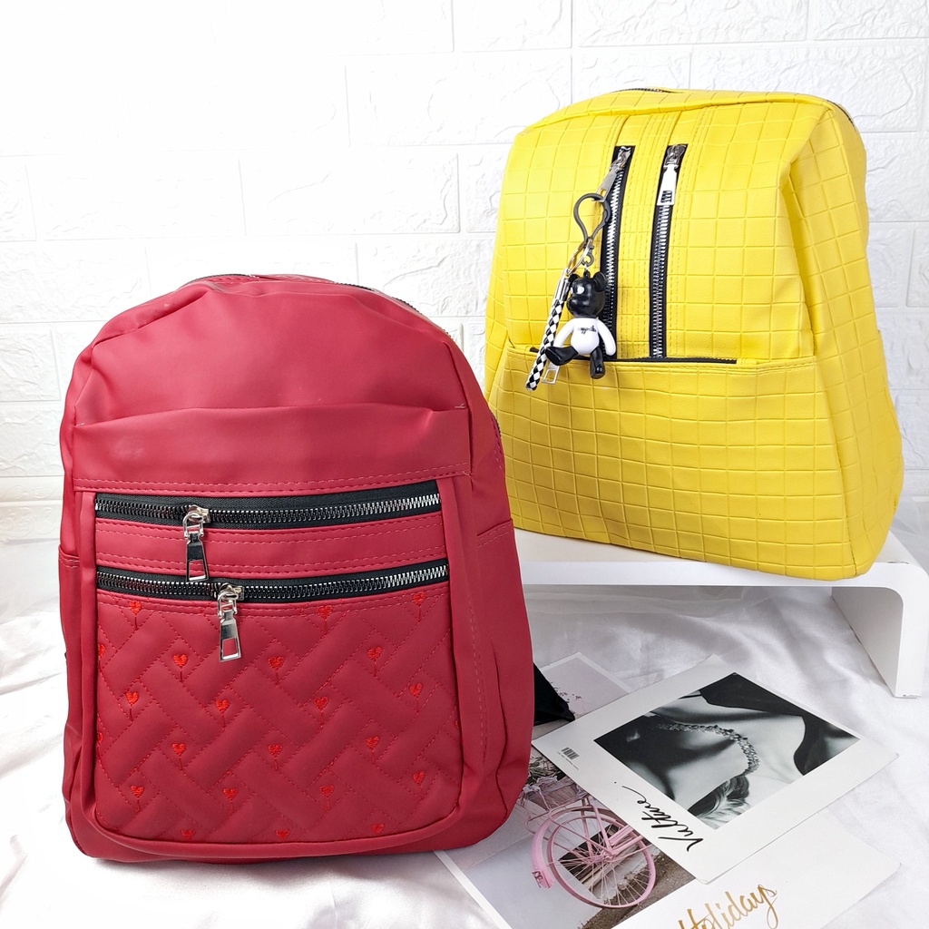 Tas Ransel Besar Wanita Backpack Polos Dan Bordir Bahan Nylon KT086 KT087 KT088 KT102 KT103