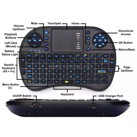 Air Mouse Wireless Keyboard RGB 2.4GHz Dengan Touch Pad I8 3C Black