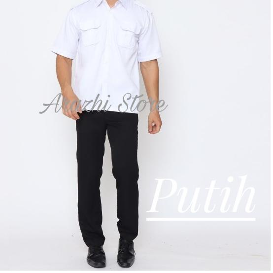 ❆ Kemeja Pria Kemeja Pangkat Kemeja Lapangan Kemeja Pria Lengan Pendek - Putih, S ✶