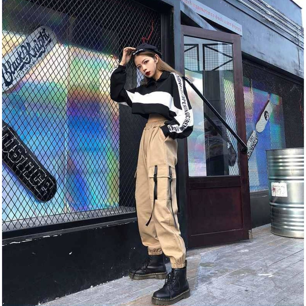 KBT-36 celana kargo pants cargo pria wanita hitam khaki import korea jepang