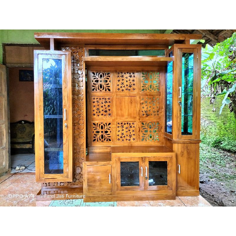 Lemari Tv Bufet Tv Minimalis Modern Kayu Jati Partisi Penyekat Ruangan Rumah