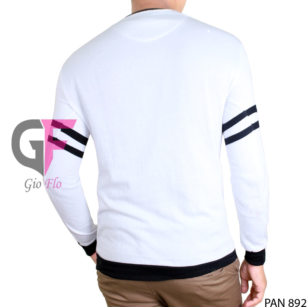 GIOFLO Tshirt Baju Lengan Panjang Cowok Stripe Putih White / PAN 892