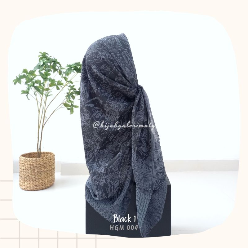 Jilbab Segi Empat Voal Motif Warna Hitam