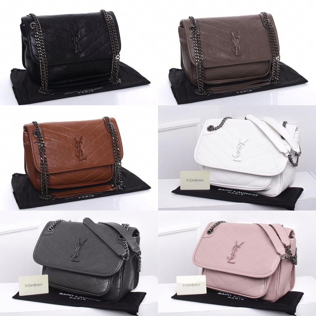 SUPPLIER TAS BRANDED Tas YSL Niki Chain Chevron Crinkled Quilted Medium Semi Premium AP3536-6