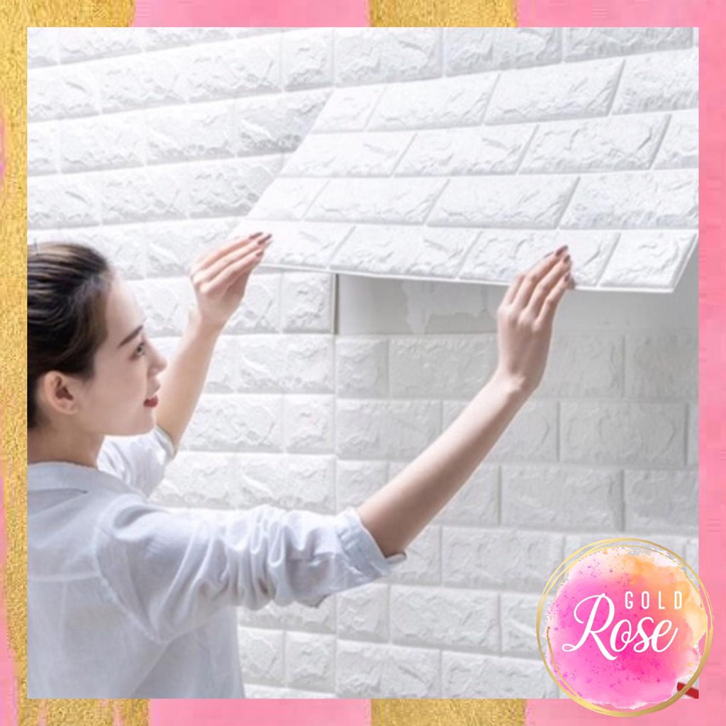 ℛ𝑜𝓈𝑒𝑔𝑜𝓁𝒹 Wallpaper Dinding Foam 3D Kecil Motif Batu Bata Stiker Dinding Mini Dekorasi H5163