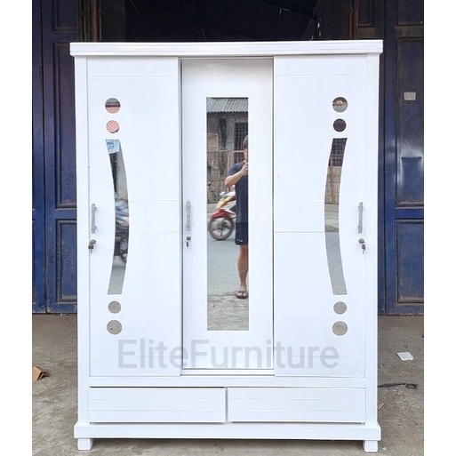 Lemari Baju 3Pintu Sliding , Lemari Pakaian 2Pintu GESER , Lemari Baju Sliding Putih , Lemari 3Pintu