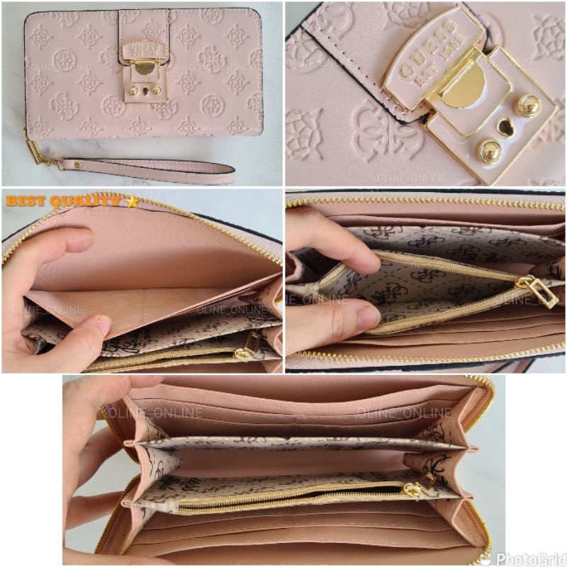 dompet wanita carlong dengan handle pouch wallet wrislet emboss gs logo zipper carryall long big size gb