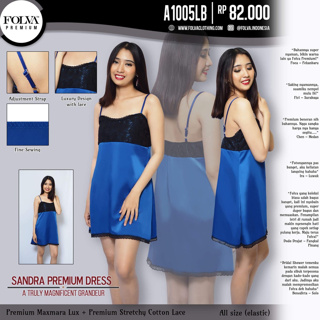 FOLVA tanktop dress premium baju tidur maxmara A1005LB biru all size