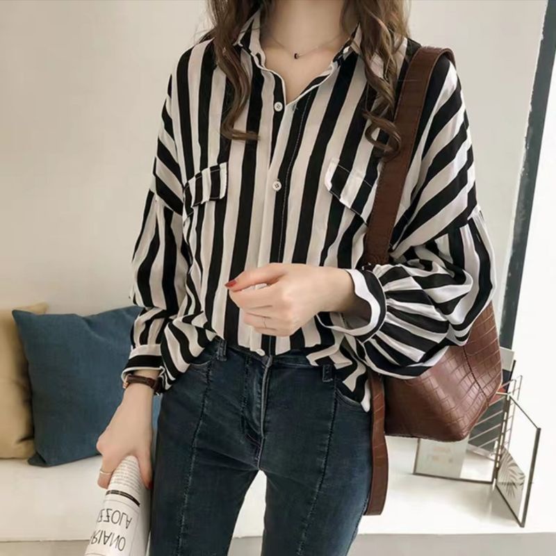 MDLV ~ 4106 CAROL STRIPED BLOUSE / KEMEJA GARIS IMPORT / FASHION KOREA TERBARU IMPORT