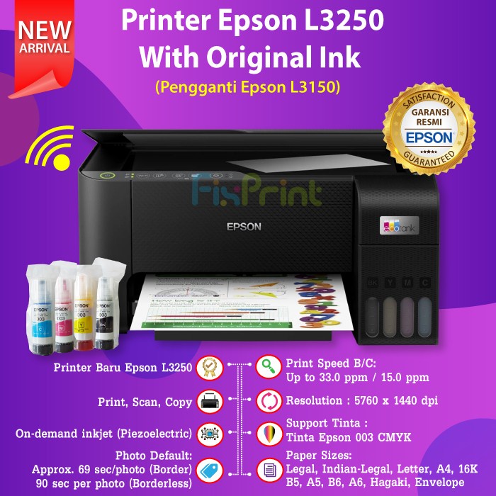 Printer All In One WiFi Wireless Epson EcoTank L3250