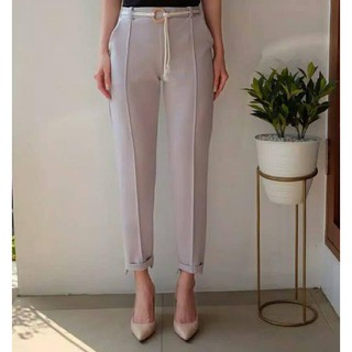  Celana  bahan panjang wanita  BAGGY  PANTS ori Latte pakai 