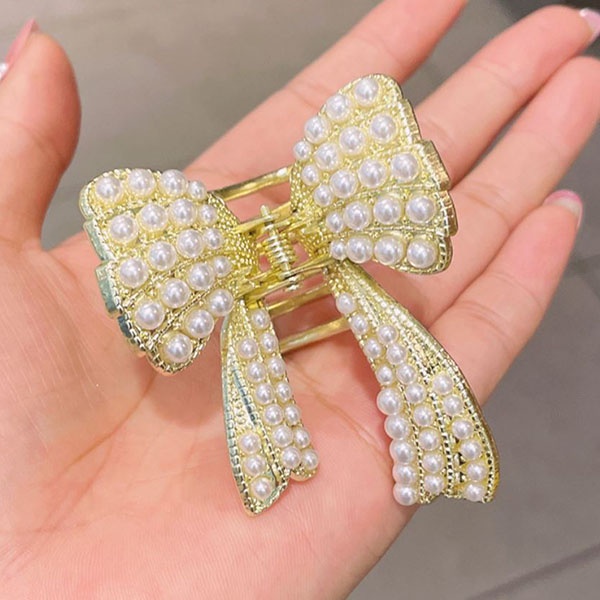 jepit rambut pita mutiara pearl bow tie hair clip jje070(4f2)