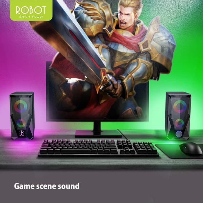 E-Sports Gaming Speaker Robot RS200 3.5mm AUX with 2 Channel Stereo and RGB Flow Lighting Effect